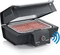SEVERIN SEVO SMART CONTROL GT Elektrogrill mit App-Steuerung und Deckel, elektrischer Tischgrill, in 10 min bis 500°C, OLED-Display, für innen und außen, 3.000 W, Edelstahl/Schwarz, PG 8138