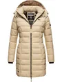 MARIKOO Damen langer Wintermantel warmer Steppmantel mit abnehmbarer Kapuze Abendsternchen Beige Gr. 5XL