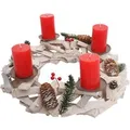 MCW Adventskranz Rund Holz Ø 40cm Weiß-Grau mit Kerzen Rot