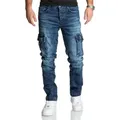REPUBLIX Straight-Jeans WESTON Herren Regular Fit Denim Cargo Jeans Hose blau W33/L34