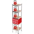 EASYmaxx Schwerlastregal mit 5 belastbaren Holzböden - 40 x 40 x 180 cm - silber/holzfarben - Grau
