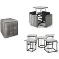 Hocker Set 5-in-1 Sitzhocker-Transformer XL 50 cm Grau Wildleder-Optik Rollbar - Grau