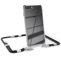 EAZY CASE - Handykette mit Karabiner kompatibel mit iPhone 8 Plus - Hülle Silikonhülle Fallschutz transparente Handyhülle Kette zum Umhängen Schutzhülle in Schwarz - Clips Silber