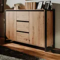 Kommode Sideboard Eiche und Schwarz Schrank Industrial Look 120 x 88 cm Malta