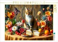CALVENDO Puzzle CALVENDO Puzzle Katze auf Tisch mit Blumen und Obst im Stil der Alten, 2000 Puzzleteile