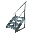 Kaminbau Mierzwa Premium Treppe Freistehend 4 Stufen Geländer Rechts (Breite 600 mm) (Höhe 76cm) Wetterfest Gitterroststufe Gartentreppe