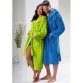 KangaROOS Unisex-Bademantel Cassidy, für Damen & Herren, Standardlänge & Überlänge, Langform, Walkfrottee, Kapuze, Gürtel, mit Taschen, Männer und Frauen, Baumwolle, Reise, Hotel, Sauna, S-3XL blau M | 120 cm