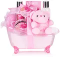 BRUBAKER Cosmetics 7-teiliges Baby Geschenkset Mädchen - Geschenk für Neugeborene Babyparty Mädchen - Babypflege Set mit Wanne und Plüschbär - Baby Geschenk Rosa
