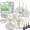 NutriChef Topf- & Pfannenset Induktion 20-teilig Weiß – Antihaft-Kochgeschirr mit Deckeln & Backformen in Braun PFOA-frei, für gesundes Kochen & Backen, Aluminium Töpfe & Pfannen, für alle Herdarten
