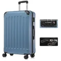 YONSLY Hartschalen-Trolley Premium Hartschalen-Reisekoffer Trolley Kabinenkoffer, 4 Rollen, TSA-Schloss, YKK-Reißverschluss, austauschbare Rollen & Griffe blau|grau 76 cm