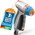 GRÜNTEK verstellbare Spritzpistole mit 3 Düsen, Garten-Spritze, Metall Gartenbrause. Einstellbare Handbrause für Garten, Autowaschen und Zuhause, stoßfest und leichtgewichtig, praktische Brause