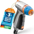 GRÜNTEK Multifunktionsbrause Metall Gartenbrause verstellbar von Stechstrahl bis fein, mit 3 Düsen, (Sprühkopf), für Garten, Autowaschen und Zuhause, stoßfest und leichtgewichtig