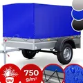 Anhängerplane - 2 Reißverschlüsse, 20 Ösen, 2075x1150x900 mm, wasserdicht - Hochplane, Abdeckplane, Abdeckung PVC Farbe: Blau (750 g/m2) - Blau