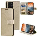 CoverKingz Handy Case kompatibel mit iPhone 12 Pro Max [6,7 Zoll] - Handy Cover mit Kartenfach Phonecase - Smartphone Hülle klappbar Motiv Mandala Gold