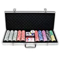 UISEBRT Pokerkoffer Set 500 Chips - Pokerset Laser inkl. 2X Pokerdecks, 5X Würfel, 3X Dealer Button (500 Chips, Silber Aluminium-Gehäuse)
