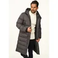 OneRedox Herren Parka mit Kapuze als Winterjacke - Langer Steppmantel Herren warme Pufferjacke Steppjacke - Langer Wintermantel - Dunkelgrau - M