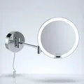 Libaro LED Kosmetikspiegel Vittoria – 7-facher Vergrößerungsspiegel mit Sensor & Dimmer – runder Schminkspiegel mit automatischer LED-Beleuchtung, ausziehbarem Gelenkarm & weißem Kabel, Wandmontage