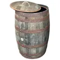 Temesso Regentonne 190L Whiskyfass, Eichenfass geöffnet als Regentonne, 190 l braun natur mit Deckel (Kordelgriff) | Ø 55 cm x 95 cm