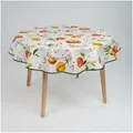 laro Tischdecke 140cm runde Tischdecke mit Saum-Eingefasst Granatapfel Rot Orange Weiß rot