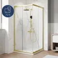 Eckeinstieg mit Gleittür/Schiebetür BREUER Ektos 80 - 90 cm Profil gold matt Klarglas Reversibel - Gold