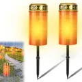 Vaileal 2 Stück Grablicht: Grablicht Solar, Grableuchte Solar, Wasserdichtes Outdoor Friedhofskerze Solarbetrieben mit Lichtsensor, Grabkerze mit Erdspieß, Kerzen Outdoor, 7 x12 cm