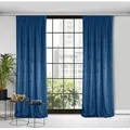 Design91 Vorhang Samtvorhänge 140x270 cm 135x300 cm (1 St), Kräuselband, blickdicht, Samt, Wohnzimmer Tunnelzug blau 135 cm x 300 cm