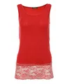 Easy Young Fashion - Damen Trägertop mit Spitzensaum - langes Unterziehshirt Skinny Fit 0518 (Rot M/L)