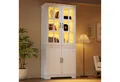 MODFU Vitrine Hochschrank 80x38x180 cm, Weiß, Landhaus-Stil mit LED-Beleuchtung (Packung, 1-St., 2 Glastüren & 2 Volltüren, 5 Etagen) Bücherregal & Vitrinenschrank für Wohnzimmer & Küche