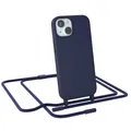 EAZY CASE - Handykette kompatibel mit iPhone 15 - dünne Handyhülle Hülle mit Band als Fallschutz Kette zum Umhängen stoßeste Hülle Silikon mit Mikrofaser in Nacht Blau