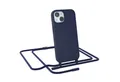 EAZY CASE Handykette Runde Kette für Apple iPhone 15 6,1 Zoll, Handytasche durchsichtige Silikon Hülle mit breitem Umhängeband Blau