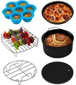 COSORI Heißluftfritteuse Zubehör, Sechsteiliges Zubehörset für 5,5L Fritteusen Air Fyer aller Marken, Backform, Pizza Pan, Grillrost, Dämpfen Rack, Silikonmatte, Muffinform