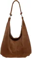 Caspar Große Damen Vintage Veloursleder Tasche Samtweiche Schultertasche aus Leder - CLASSIC LINE - Modell No.617 - Made in Italy, Farbe:cognac