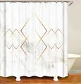 M&W DAS DESIGN Duschvorhang Gold Linie Mamor Raute Badezimmer Textil Vorhang Antischimmel Effekt waschbar 12 C-Ringe Farbefest Gewicht unten