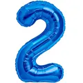 Luftballon 2. Geburtstag Zahl 2 Blau XXL Riesen Folienballon 100cm Geburtstagsdeko Jungen Ballon Zahl Deko zum Geburtstag. Fliegt mit Helium.