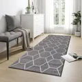 SANAT Wohnzimmerteppich – Pflegeleicht, für jeden Raum geeignet – Öko-Tex zertifizierter Flächenteppich – Trellis Muster, Grau, 80 x 150 cm